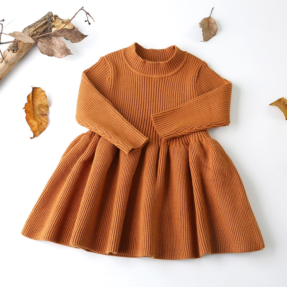 Girl's Ribbed Fabric Winter Dress