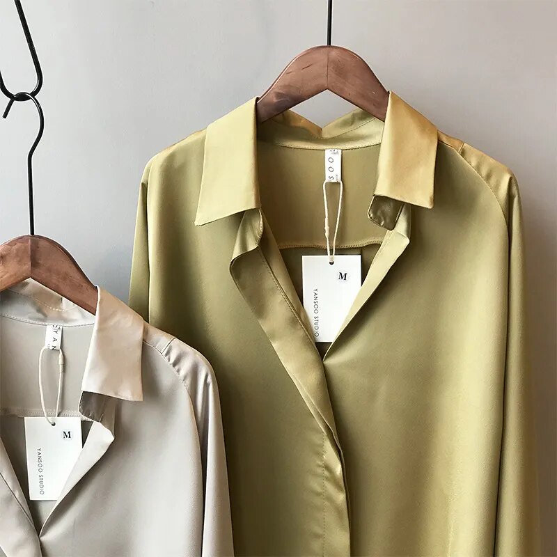 Women's Long Sleeved Satin Blouse