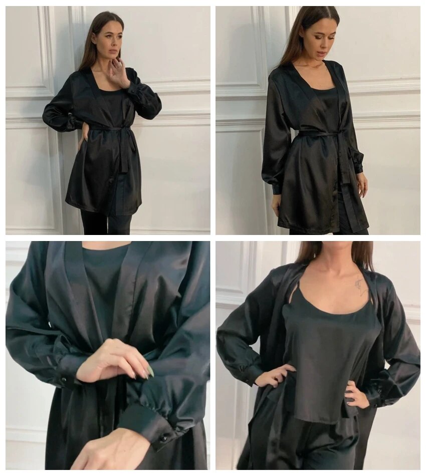 Lantern Sleeve Satin Robes Sleepwear Lantern Sleeve Satin Robes Sleepwear